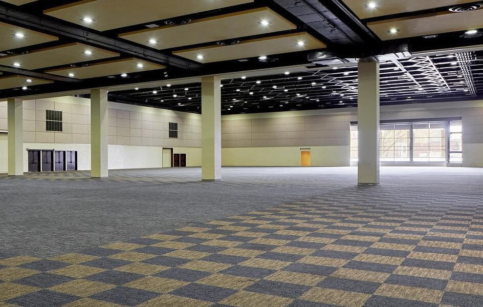 Spacious interior of Lancaster County Convention Center with high ceilings and open floor plan.