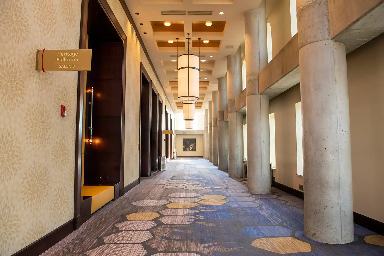 Spacious hallway inside Lancaster County Convention Center with modern design.